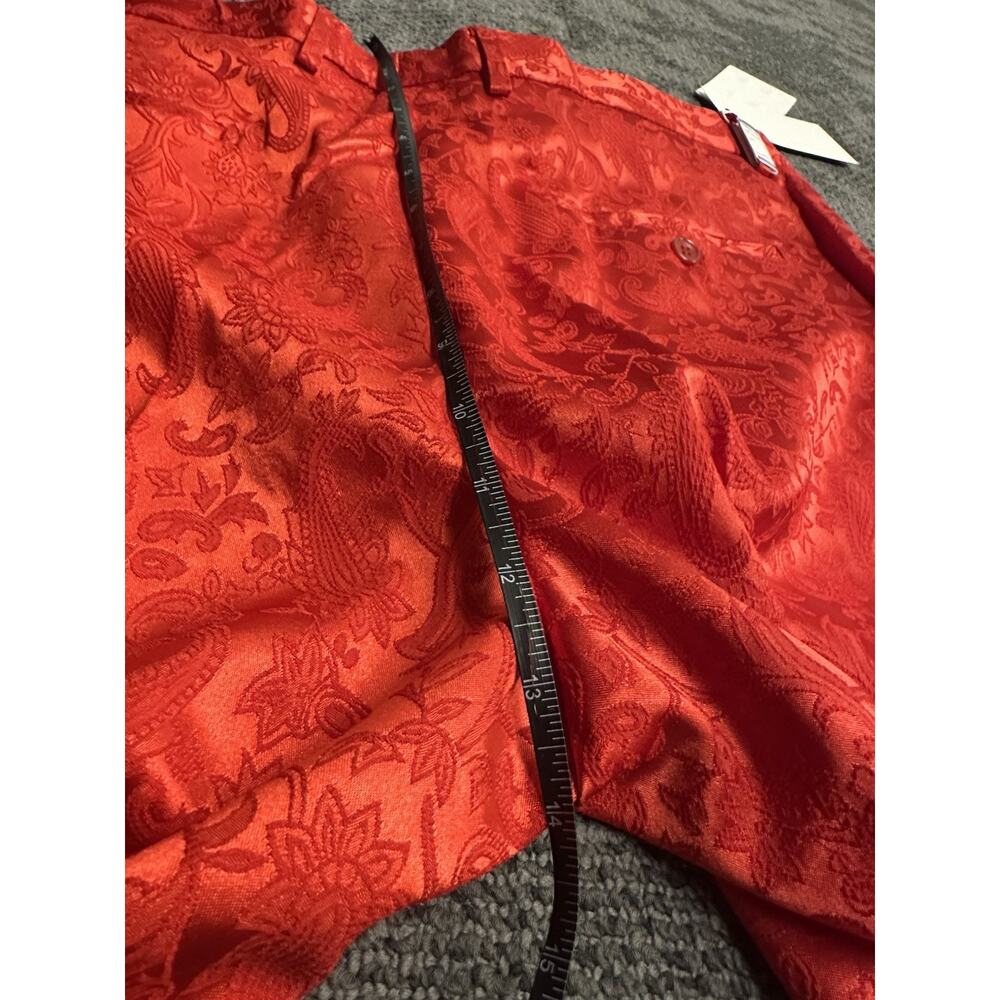 MOGU Red Paisley Jacquard Dress Pants Mens 4XL 36x33 Slim Fit Satin NWT Bold - Picture 7 of 8